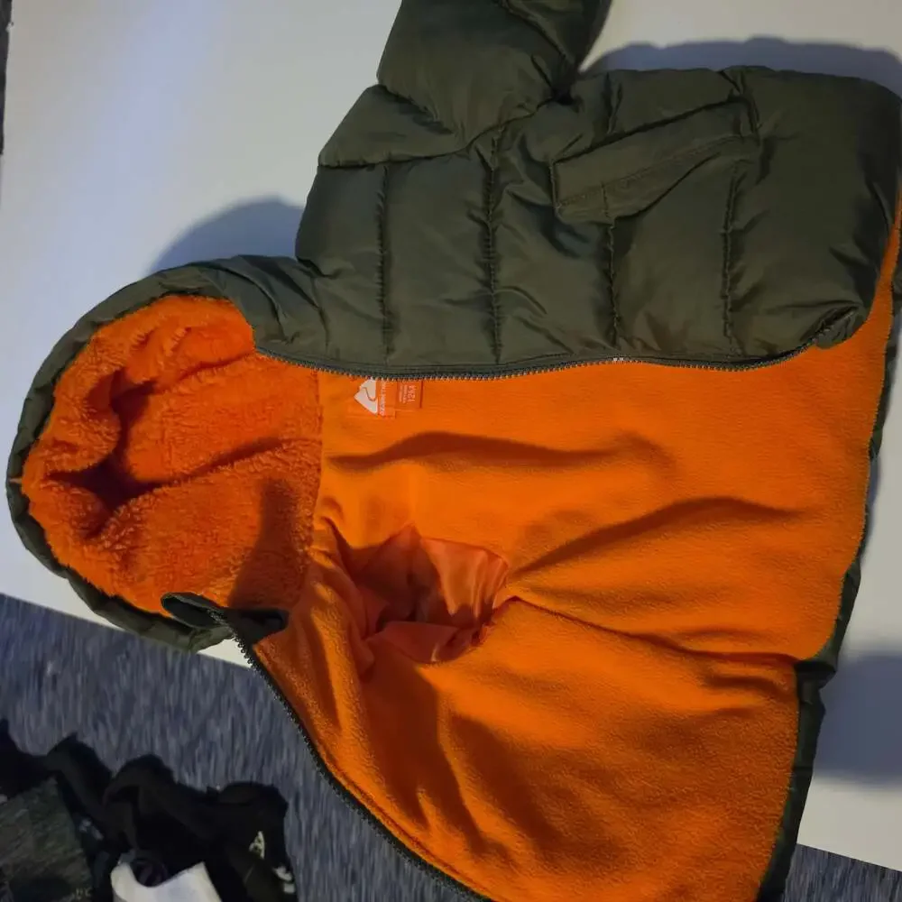 Ozark Trail Toddler Green Puffer Jacket with Orange Fleece Lining 12M